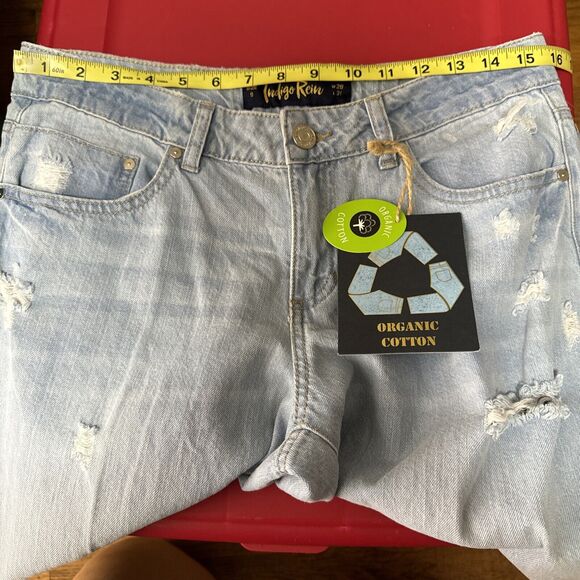 Indigo Rain Size 9 Jeans Extra Wide Leg Low Rise Organic Cotton Distressed NWT - Picture 8 of 12